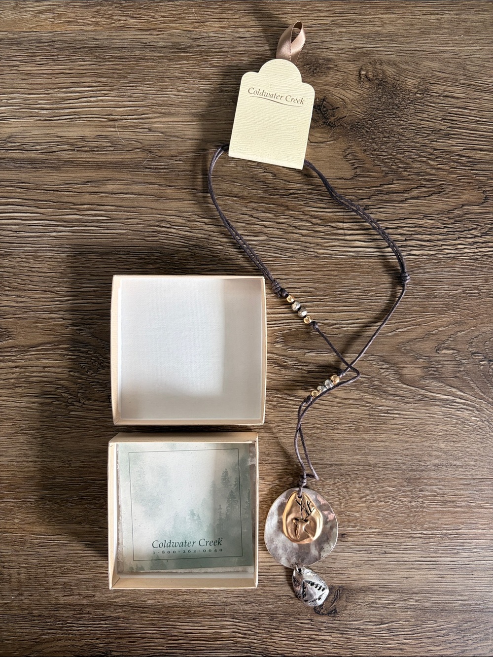 Coldwater Creek Brown Cord Pendant with Gold Accent